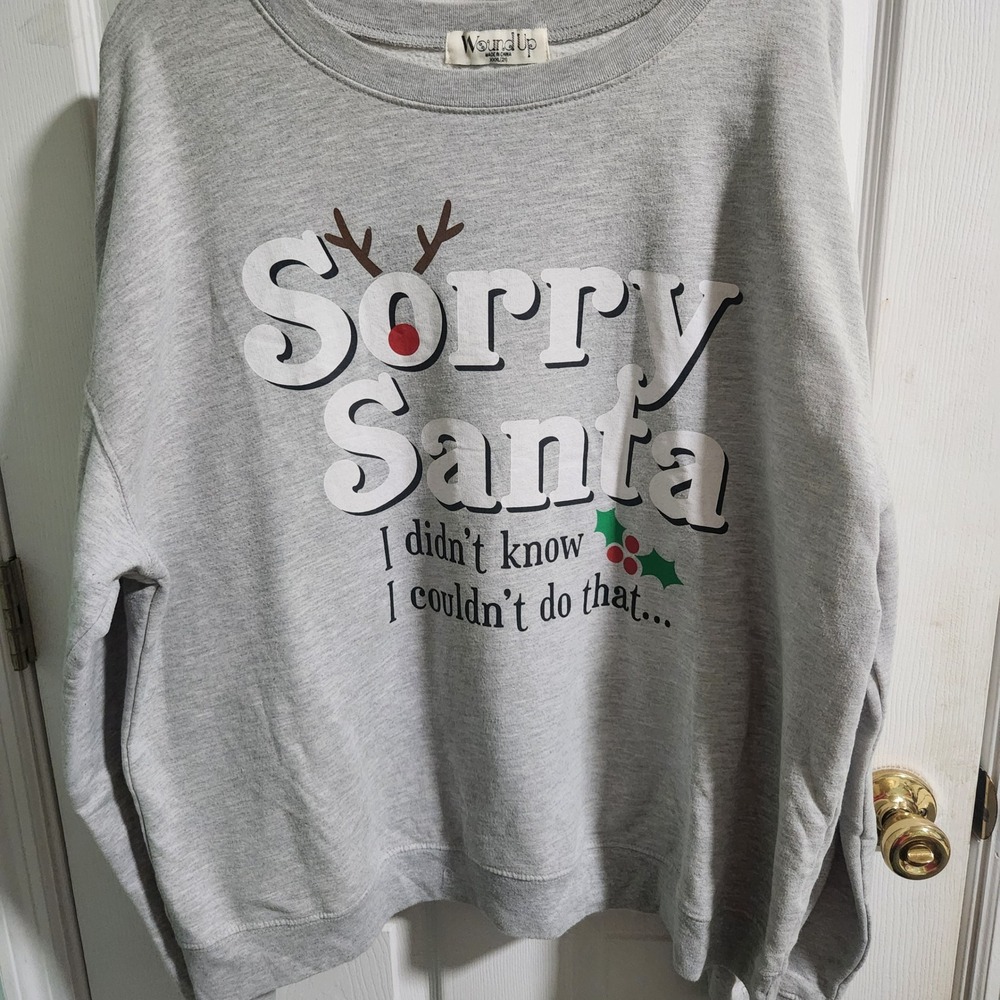 Wound Up Womens XXXL Grey Sorry Santa Christmas Graphic Sweatshirt Holiday